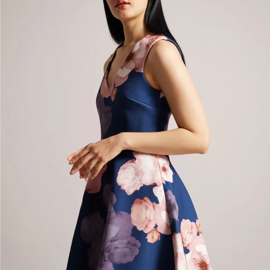 Ted Baker Navy Floral Midi Dress
